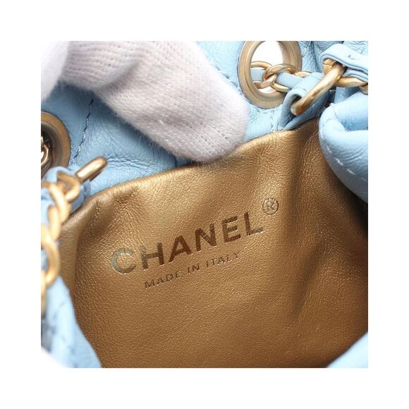 Pre Loved Chanel Quilted Lambskin Pearl Crush Bucket Bag Women Blue - Picture 5 of 7